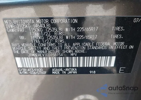 2015 Toyota Rav4 Le z USA, uszkodzony, nr VIN JTMBFREV1FD158154